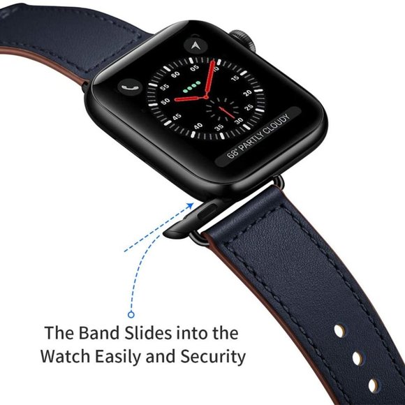 NEW[BAND] NAVY Genuine Leather For Apple Watch - Picture 2 of 9